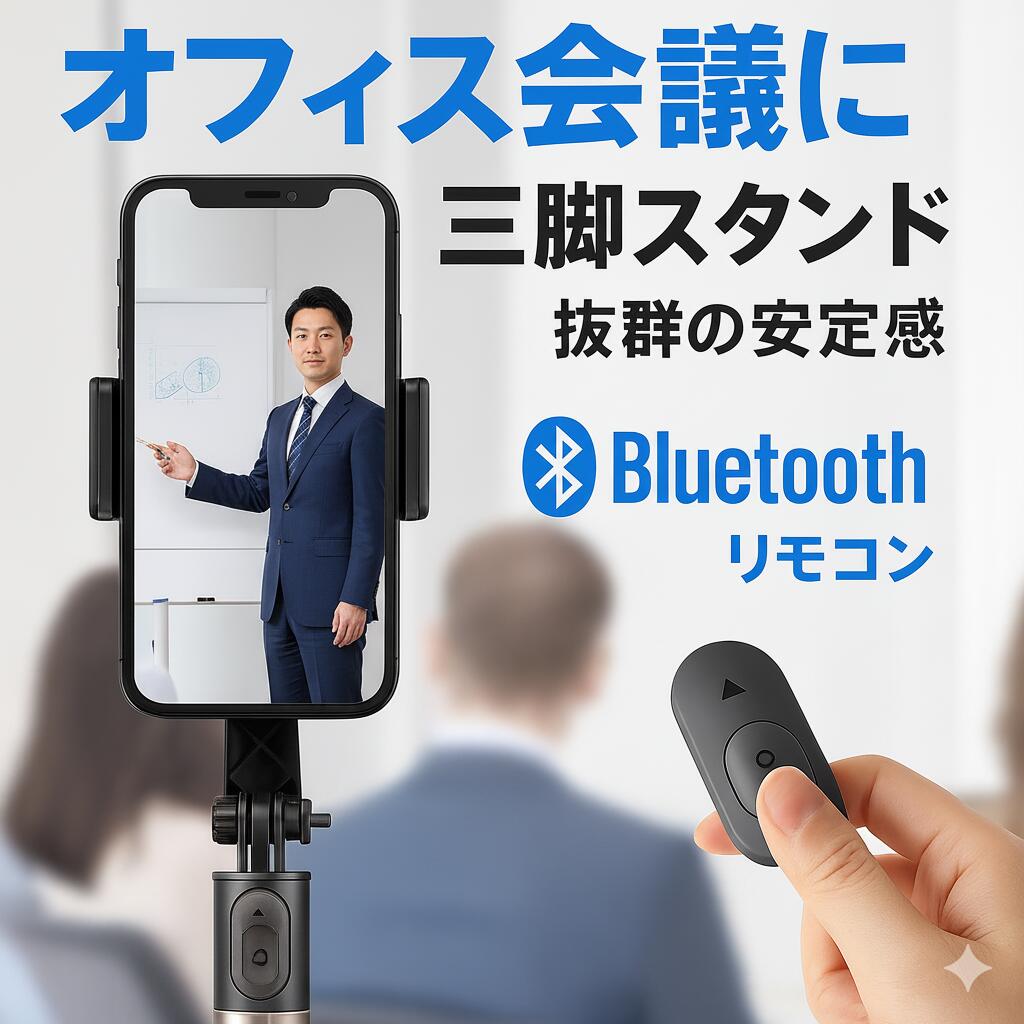 【ビジネス活用に最適】ジンバル スマホスタンド 自撮り棒 三脚一体型 Bluetoothリモコン付 手ブレ補正 360°回転 折りたたみ式 iPhone/Android対応 オンライン会議・テレワーク・プレゼンに