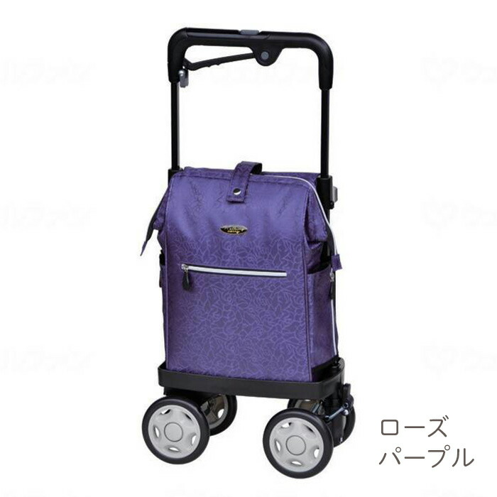 【ポイント2倍！7/26 1:59まで！】横押しカート ウォーキングキャリーiカート ネオ2 大容量 14Lバッグ 6kg積載 須恵廣工業 がま口タイプ レインカバー付 軽量 ハンドブレーキ 駐車ブレーキロック 2WAYキャスター ペットボトル収納 パープル ブラック おしゃれ 散歩 買い物｜おたスマ店