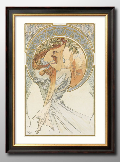 アルフォンス・ミュシャ、果物、希少な画集より、新品高級額・額装付 アルフォンス・ミュシャ、果物、希少な画集より、新品高級額・額装付