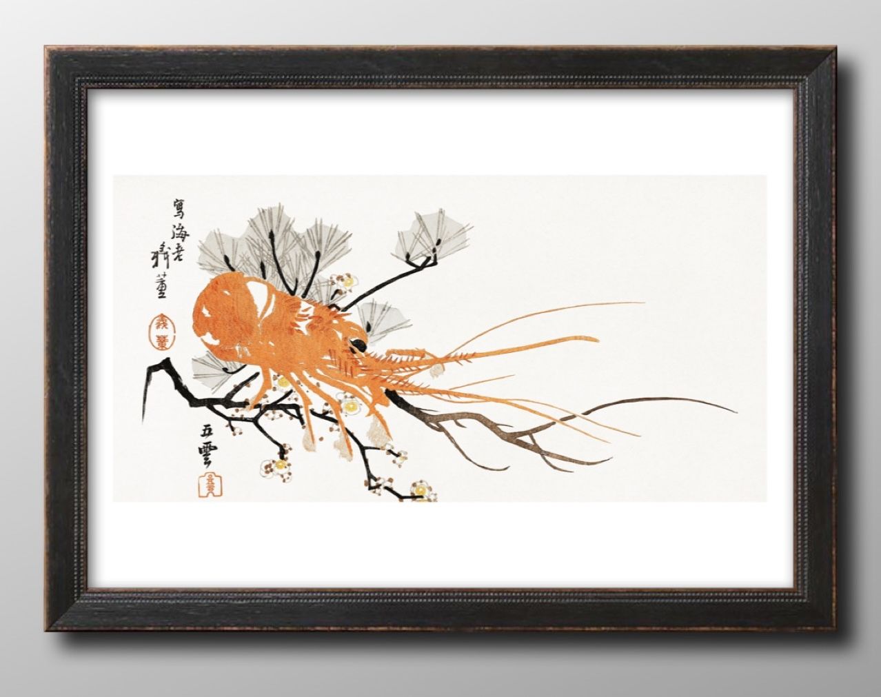 伊勢海老　水彩画 木製フレーム付き 伊勢海老 水彩画 木製フレーム付き 伊勢海老 水彩画 木製