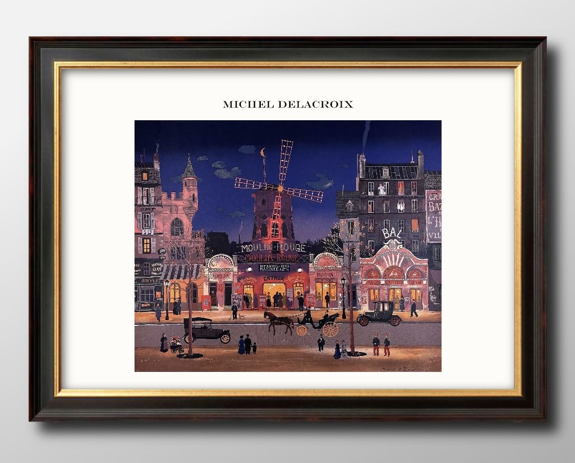 ミッシェル・ドラクロワ　夜のエッフェル塔　額入りポスター ミッシェル・ドラクロワ 夜のエッフェル塔 額入りポスター - メルカリ