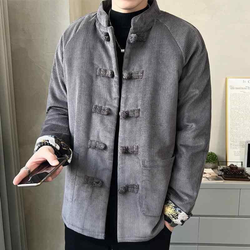 綿入れ メンズ 冬 上衣 コール天 ゆったり 馬鹿でかい大きさ 唐装 厚地の外套 中綿入り口・入口 メンズ 冬 上衣 コール天 粗利益の馬鹿でかい大きさ 瀬戸もの風 厚地の外套