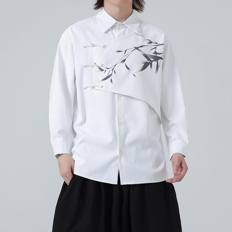 シャツ メンズ 半袖 夏 薄手 涼しい 大きいサイズ 水墨 染め 模様