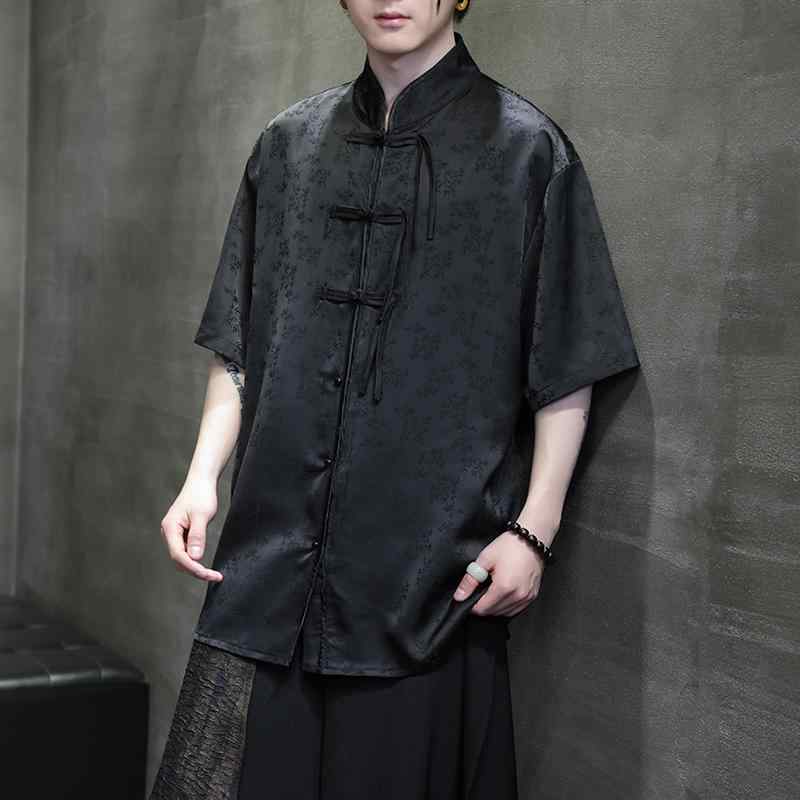 シャツ メンズ 夏 薄手 涼しい 中華風 レトロ 唐装風 漢服風 トップス