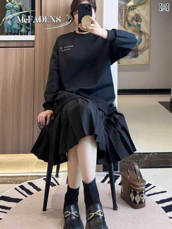 大きめ大きさ レディース 今めかしい 流行り物 心地よい 女子らしい 雅びやか 会う約束 うしろ帯会 秋 スコート レングス 長袖 ラウンドのど首 筋目 トレーナー お召しもの