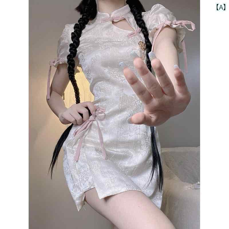 チャイナドレス コスプレセクシー レディース 衣装 夏 花柄 ヒップ ガール 小柄 ミニ 丈 スカート