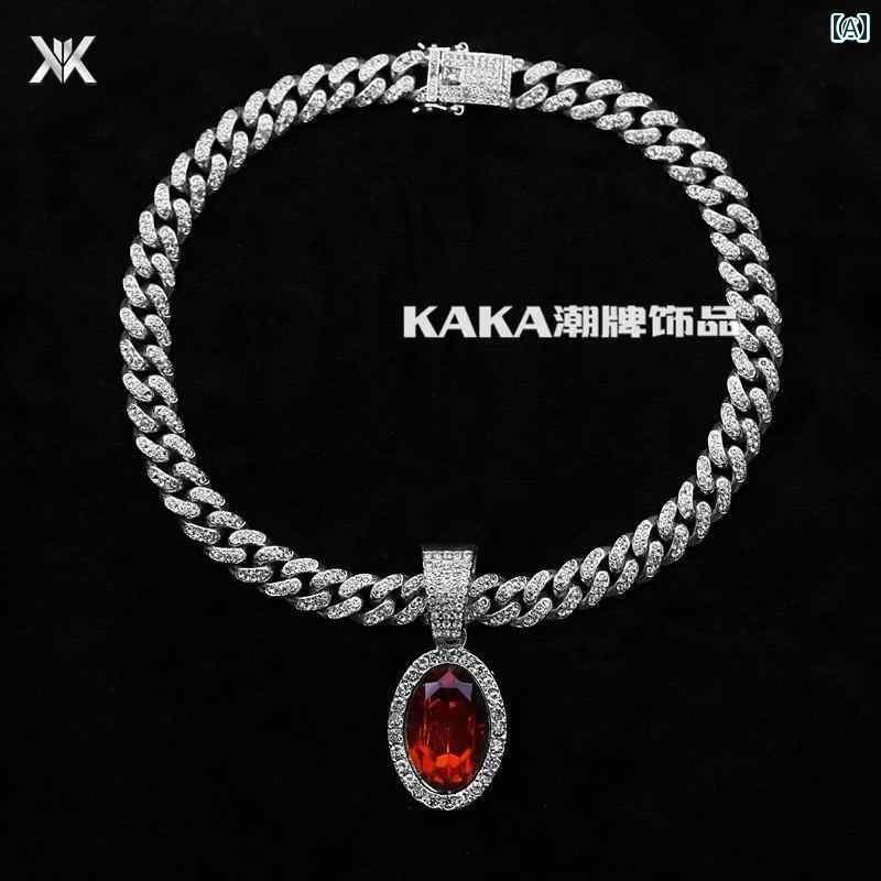太い チェーン ネックレス 極太 マイアミ キューバン ヒップホップ つい ラップ アメリカン ストリート ICED OUT アウト オーバル 大ぶり ペンダント フル ストーン ショート メンズ レディース シンプル