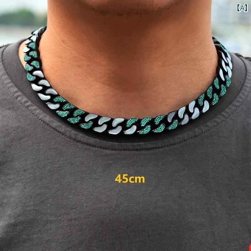 太い チェーン ネックレス 極太 マイアミ キューバン ヒップホップ つい ラップ アメリカン ストリート ICED OUT アウト エナメル キャバ ハンド ブレスレット 幅 13 ストーン メンズ レディース