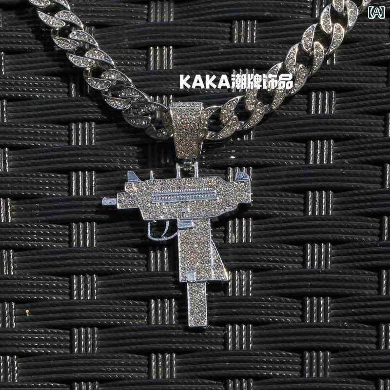 太い チェーン ネックレス 極太 マイアミ キューバン ヒップホップ つい ラップ アメリカン ストリート ICED OUT アウト クール スタッズ ストーン マシンガン ペンダント メンズ レディース ショート アクセサリー
