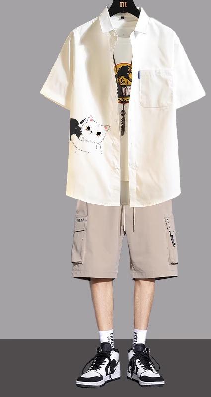 プルオーバー セットアップ メンズ 夏 薄っぺら 冷やりとした ゆったり 今めかしい 2点仕掛ける
