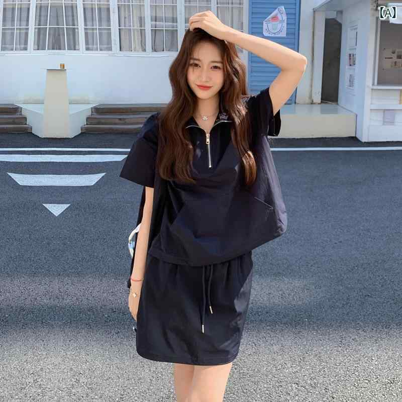 セットアップ レディース 夏 カジュアル おしゃれ 婦人服 普段使い ネイビーブルー カレッジ 薄手 涼しい 涼しい スポーツ スモール カジュアル スリム ショート スカート