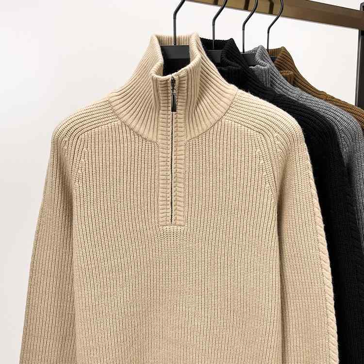 ニット メンズ 秋冬 ハーフジップ ハイネック セーター 厚手 あったか