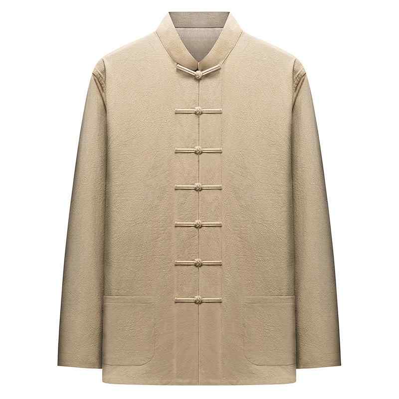 シャツ メンズ 長袖 チャイナ風 トップス 綿麻 唐装 中華風 漢服 スタンドカラー レトロ
