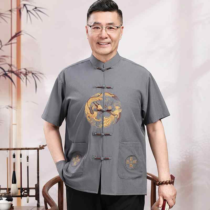シャツ メンズ 夏 半袖 唐装 紳士 中国風 セットアップ