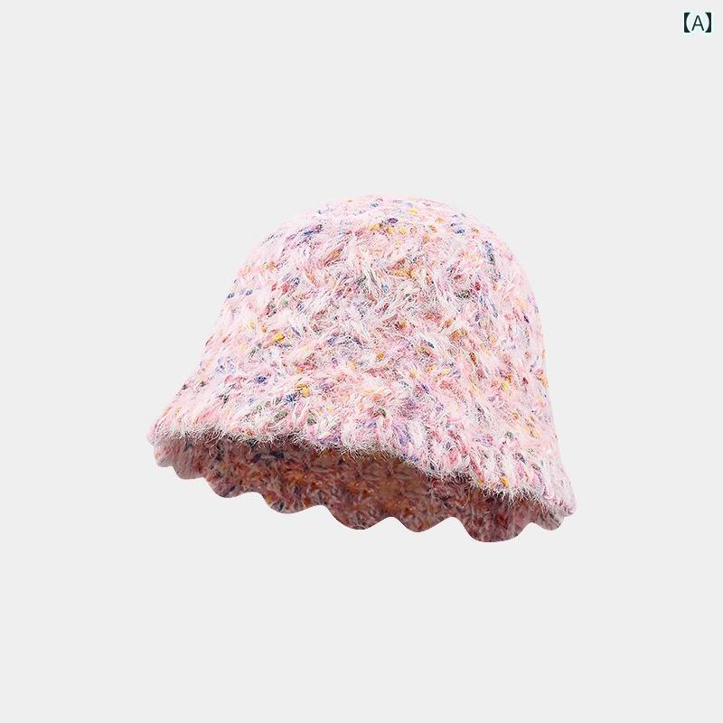 バケットハット レディース 秋冬 もこもこ フォークロア マーブル かわいい おしゃれ ファッション 小物 帽子 バケハ 暖かい 防寒 レジャー デート 白 茶 ピンク|おうち健康生活