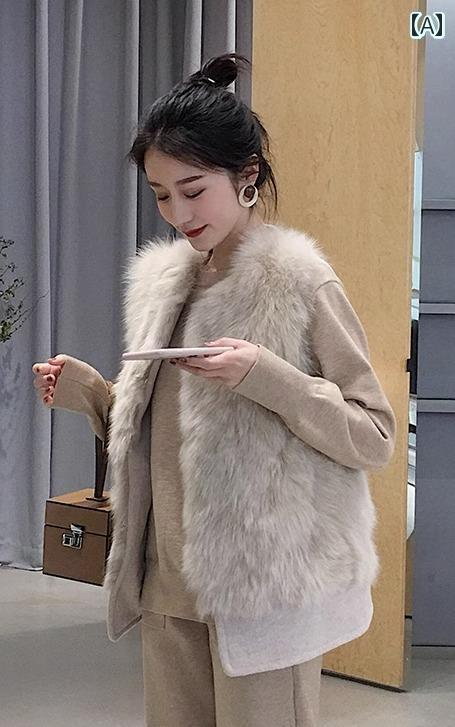 フェイクファー ベスト レディース 前開き 冬 ショート丈 ふわふわ ラウンドネック ノースリーブ おしゃれ 防寒 アウター 黒 アプリコット
