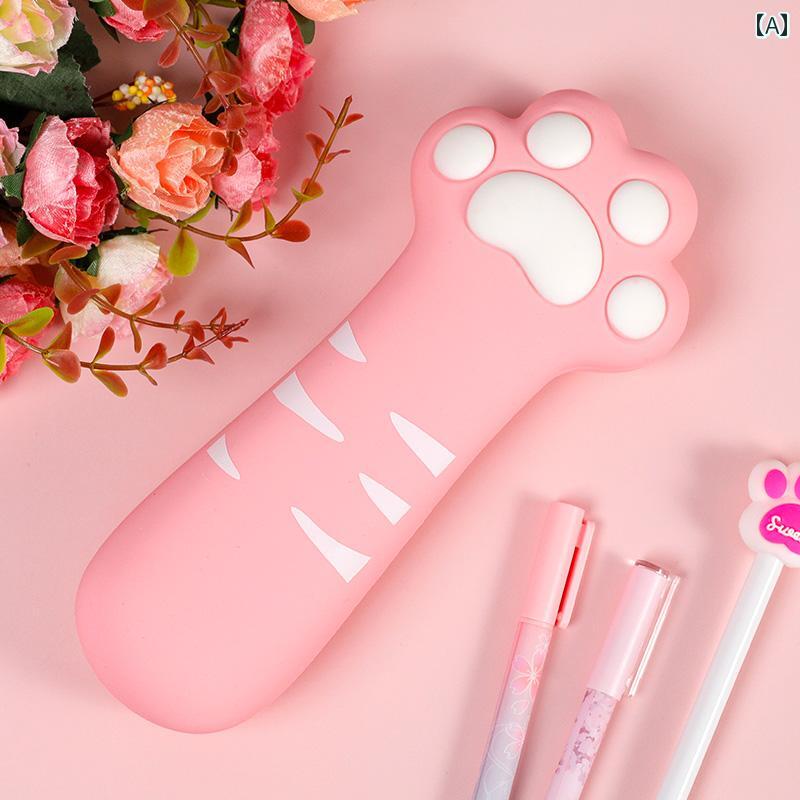 筆箱 ペンケース 小学生 中学生 女の子 文具 ハート 猫 猫 シリコン かわいい 多 大容量 ピンク パープル ブルー
