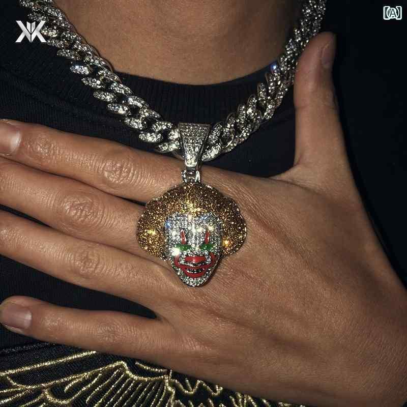 ネックレス メンズ アクセサリー レディース 極太 ヒップホップ ピエロ カラフル ペンダント セット ショート キューバ チェーン カップル 鎖骨 シルバー ゴールド 合金 5,074円