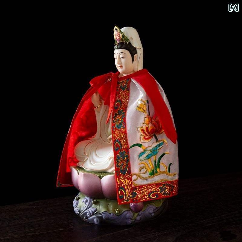 仏像 置物 マント 観音 菩薩 レトロ エスニック インテリア ディスプレイ 中国風 刺繍 蓮の花 ショール 神像 服 白 ピンク 赤