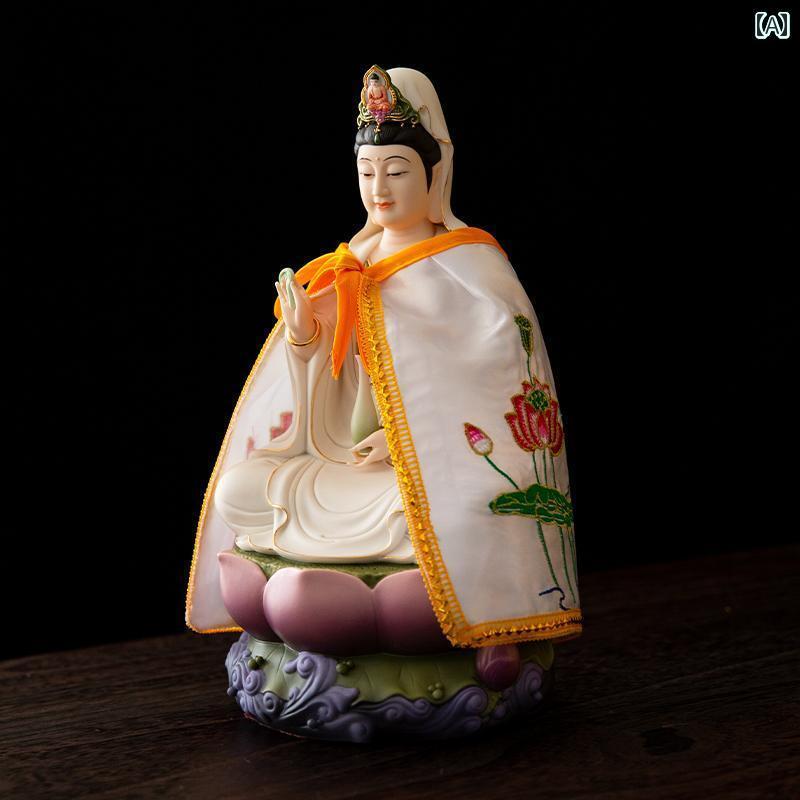 仏像 置物 マント 観世 音 菩薩 レトロ エスニック インテリア ディスプレイ 中国風 刺繍 カ 仏服 ドラゴン 蓮の花 白 黄 赤