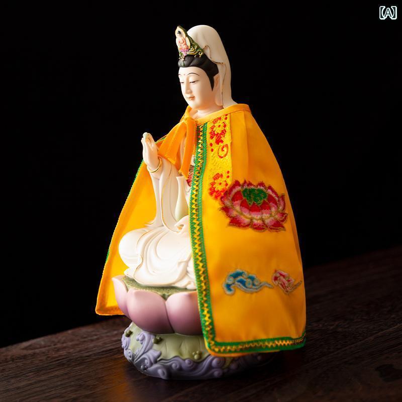 仏像 置物 マント 観音 菩薩 レトロ エスニック インテリア ディスプレイ 中国風 仏服 蓮の花 刺繍 ドラゴン フェニックス 鳳凰 ショール 黄 赤
