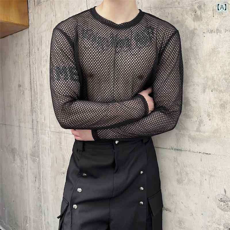 長袖Tシャツ メンズ シースルー ラウンドネック 2色 楽天市場】Tシャツ メンズ トップス メッシュ シースルー 白