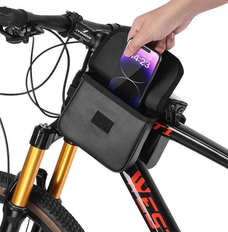 自転車 取り付け バッグ スマホ対応 スマホ マウンテンバイク サドル サイクリング フロント トップチューブ ロードバイク 黒 かっこいい
