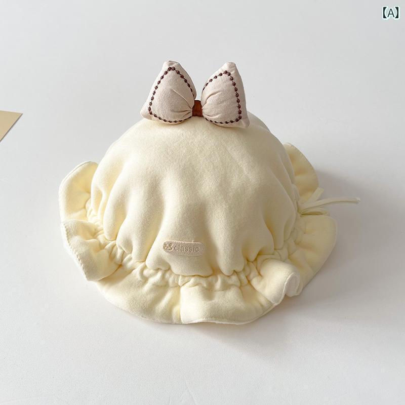 ベビー 帽子 冬 秋 暖かい 起毛 裏地 起毛 かわいい リボン プリンセス プリンス ハット 新生児 赤ちゃん 女の子 男の子 子供 シンプル 防寒 ピンク 黄 青