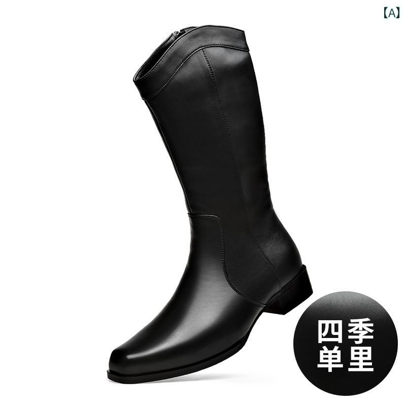 乗馬 ブーツ 馬具 乗馬品 メンズ おしゃれ ロング レザー ハイブーツ 春秋 カウボーイ ジッパー ブラック