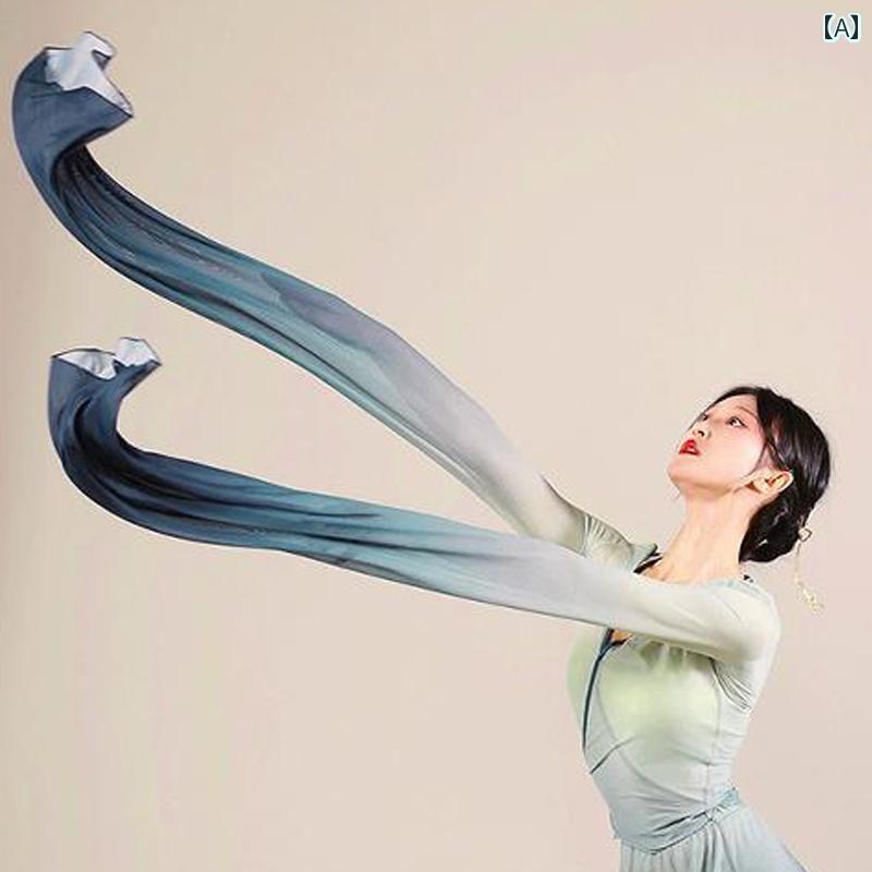 中国 舞踊 衣装 練習着 レディース トップス 水袖 長袖 パンツ セット クラシック パフォーマンス ダンス エレガント シンプル グラデーション 緑 青 大きめサイズ
