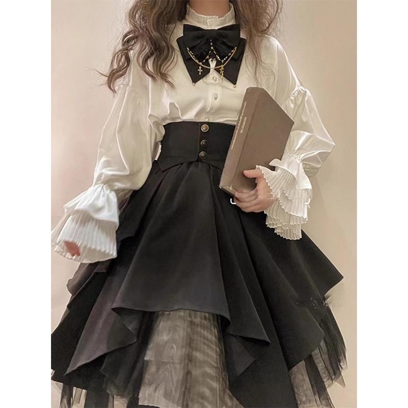 ロリータ 流行り物 コスプレ 御召しもの 御召しもの ゴシック 逢魔が時御召しもの かざり付ける 御召しもの レディース ハロウィン アコーディオンプリーツスカート コス セットアップ