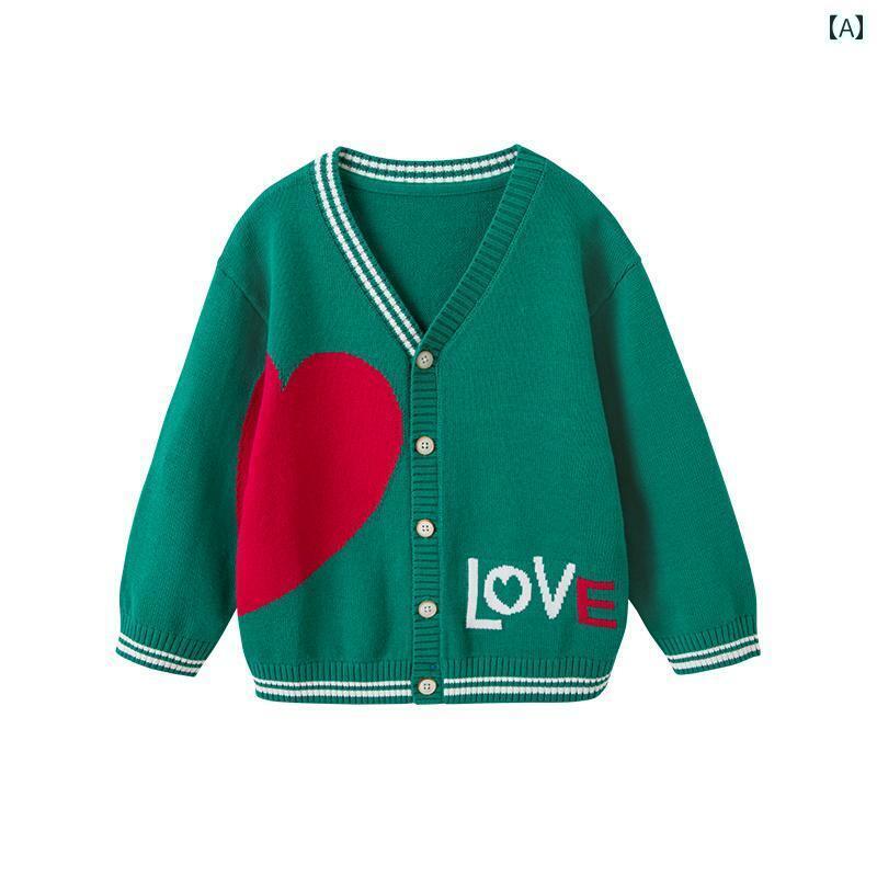 ジレー キッズ 秋 赤ちゃん服 スウェーター 上衣 御坊っちゃん うしろ帯 編み物 赤 緑 有りの実 繋がり コーデ お一揃い 兄ちゃん 可愛らしい クリスマス 生あたたかい 長袖 LOVE ハート形V素っ首
