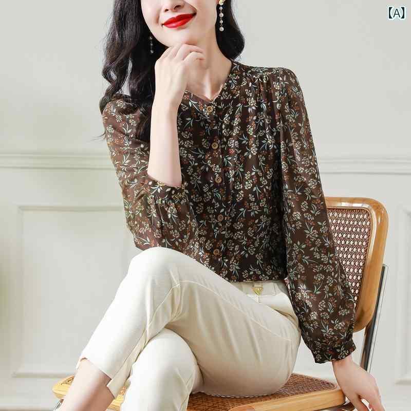 トップス レディース きれいめ 春秋 長袖 シャツ ブラウス 50代 スタンドカラー 大きめサイズ 婦人服 エレガント お呼ばれ 通勤 着 花｜おうち健康生活