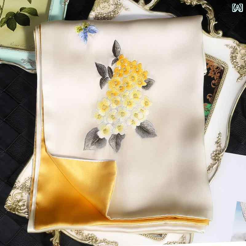 スカーフ レディース ショール 60代 ギフト シニアファッション おばあちゃん 春秋冬 ピンク 紫 金 花 刺繍 敬老 母の日 誕生日 クリスマス おしゃれ