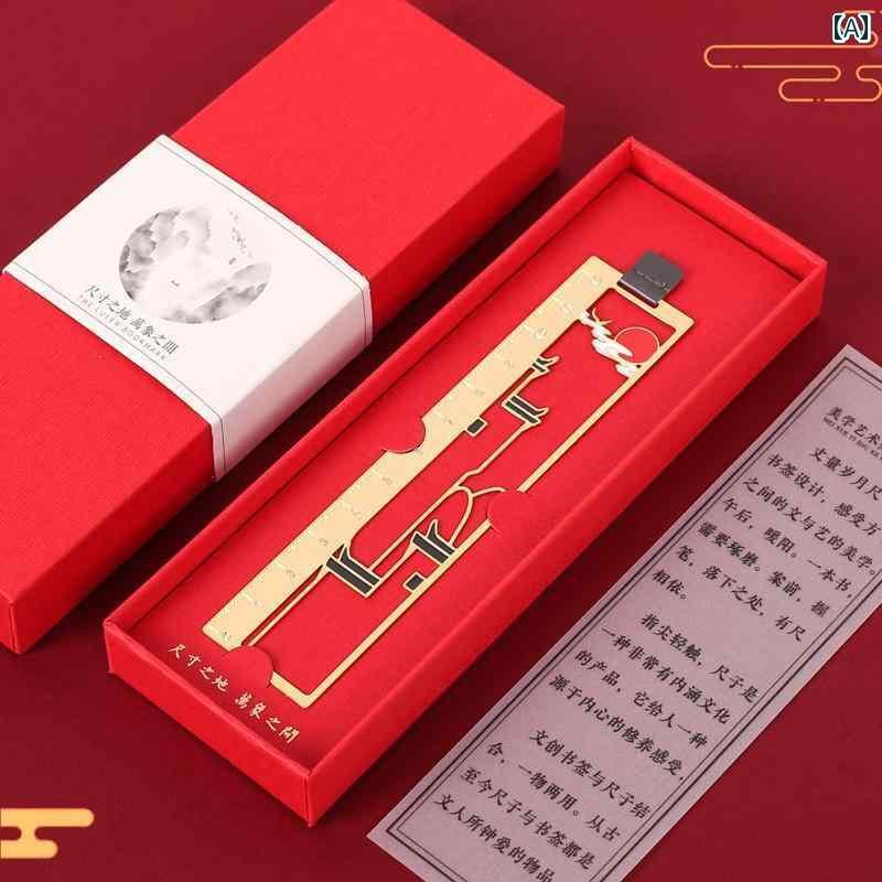 プチギフト 文房具 ブックマーク マーカー 栞 定規 真鍮 青銅 金属 メッキ 透かし かわいい 本 読書 雑誌 ノト 雑貨 日品 学生 チャイナ風 レトロ クラシック 文化 シンプル 誕生日 お祝い 記念 贈答品 月 花 猫 鹿
