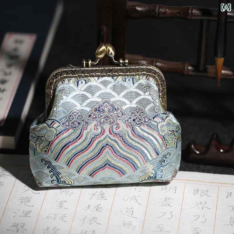 がま口 小銭入れ コインケース カード ウォレット ポーチ クラッチバッグ 化粧品 収納 レディース 綿 中国 おしゃれ レトロ 海岸 銀 赤 黄