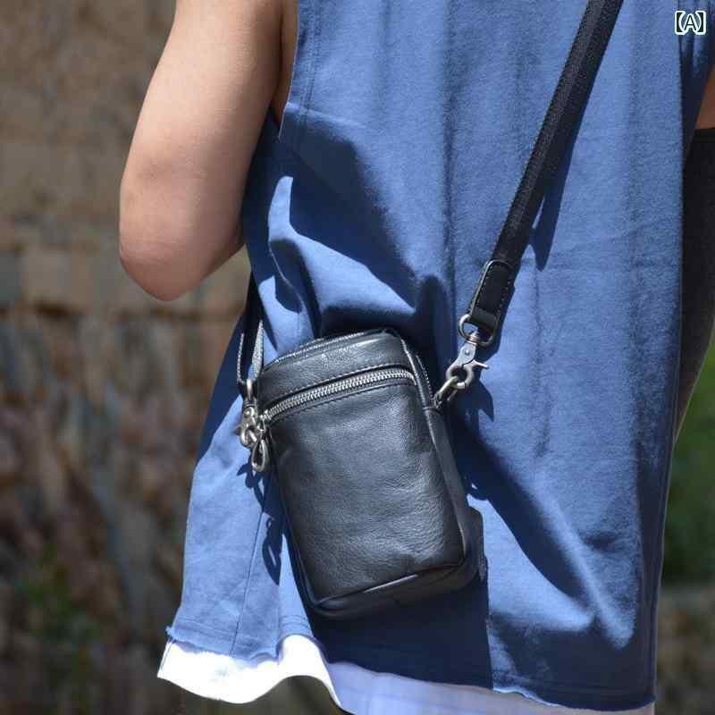 ショルダーバッグ メンズ 小さめ シンプル レザー 斜め掛け ボディバッグ ソフト 多 ウエストバッグ シングルストラップ 牛革 スポーツ 旅行 ポータブル 携帯電話 ジッパー ベルト無地 軽量 黒