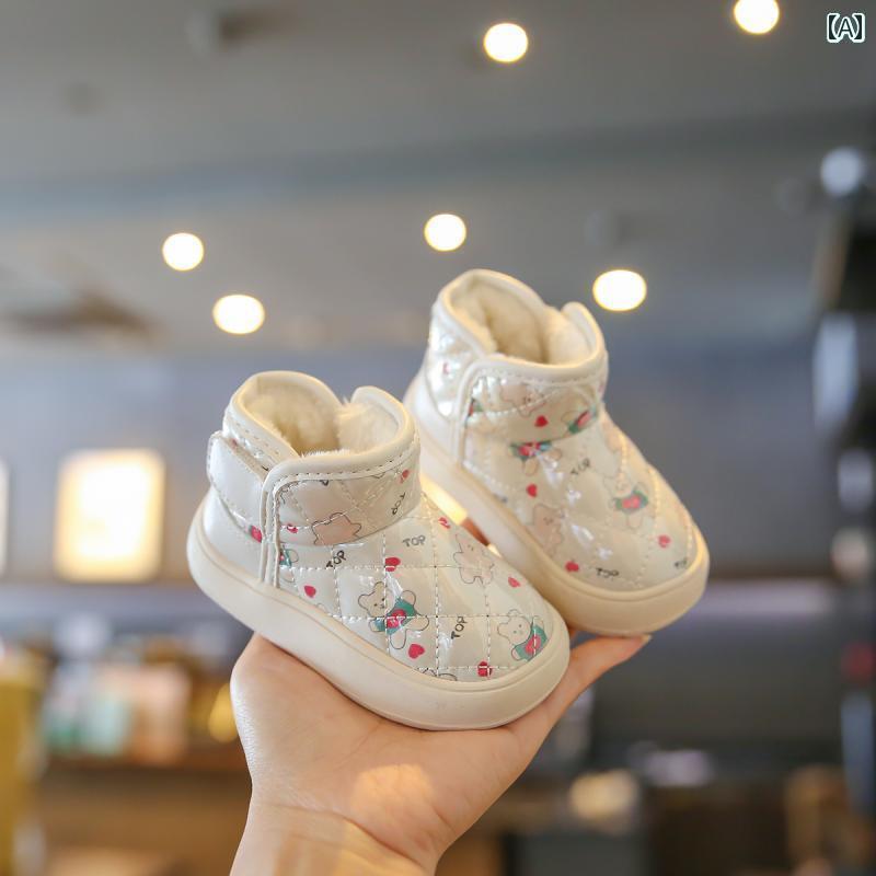 スノーブーツ キッズ 女の子 男の子 防水 ベビー 冬 シューズ 厚手 ベージュ ブラック キック防止 ラウンドトゥ フラット 暖かい 裏ボア かわいい 耐摩耗 クマ