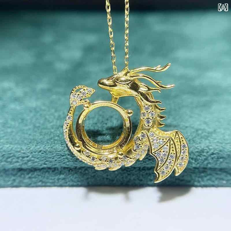 ネックレス 空枠 DIY レディース スターリング ドラゴン ペンダント ラウンド エスニック 干支 シンプル ゴールド シルバー ピンク アクセサリー