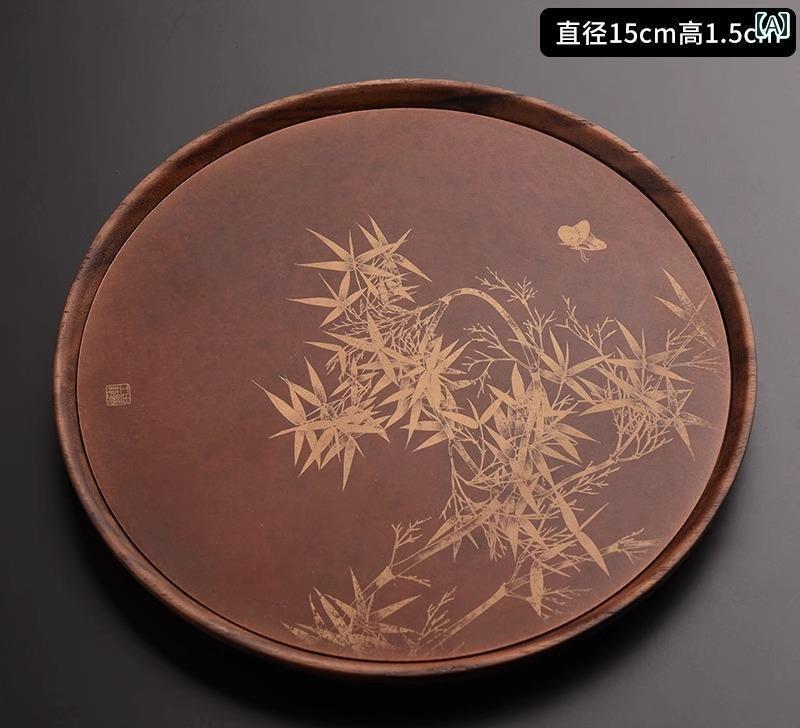 銅 茶壷 壺承 ポット 書き割り 付属物 レトロ 引っ敷き ラウンド 茶道 ライ 紅茶 お盆 コースター お客さん 今めかしい 金魚 竹
