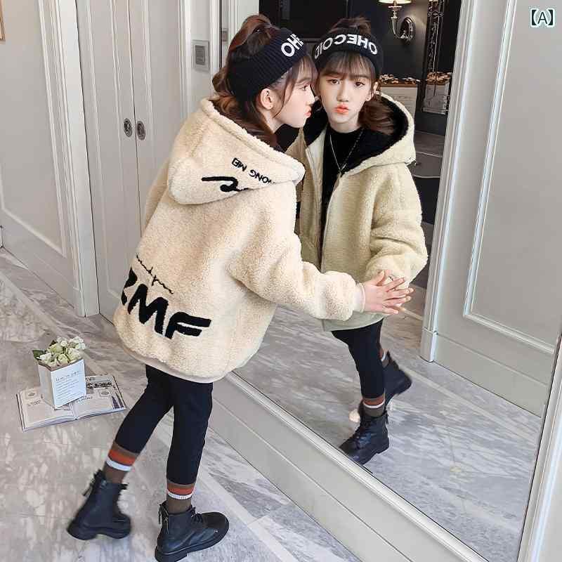 女の子 防寒 コート ボア ジャケット キッズ秋冬 ウール 厚手 ふわふわ 韓国 大きめ モコモコ ジップアップ フード 白 黒 茶｜おうち健康生活