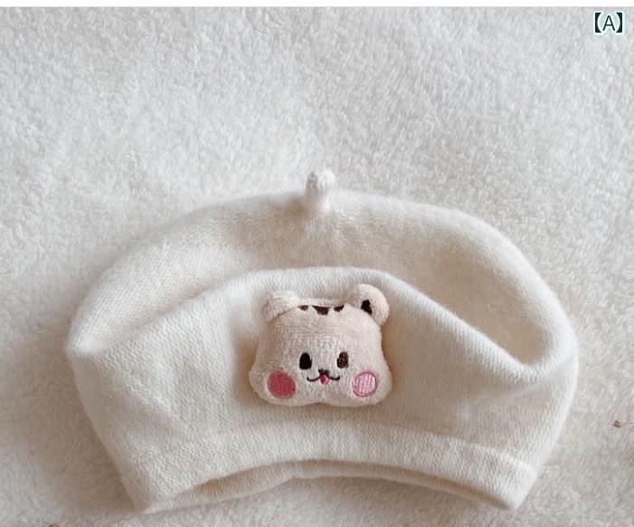 キッズ ベビー ベレー帽 韓国 女の子 秋冬 レトロ かわいい 立体 ぬいぐるみ リス ウサギ くま 白 グレー 茶 プレゼント 撮影 通園
