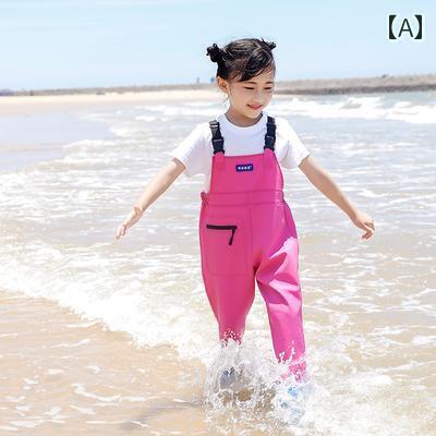 子供 防水 つぎ ウェーダー サロペット 男の子 女の子 レイン ブーツ パンツ 釣り 海 川 水遊び プレイウェア かわいい ローズピンク オレンジ スカイブルー