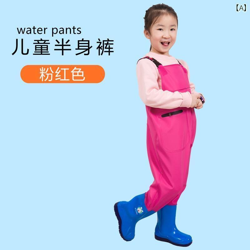 子供 防水 つぎ ウェーダー レイン ブーツ パンツ 男の子 女の子 川 海 釣り プレイウェア おしゃれ ピンク 黄 オレンジ 水遊び 恐竜 無地