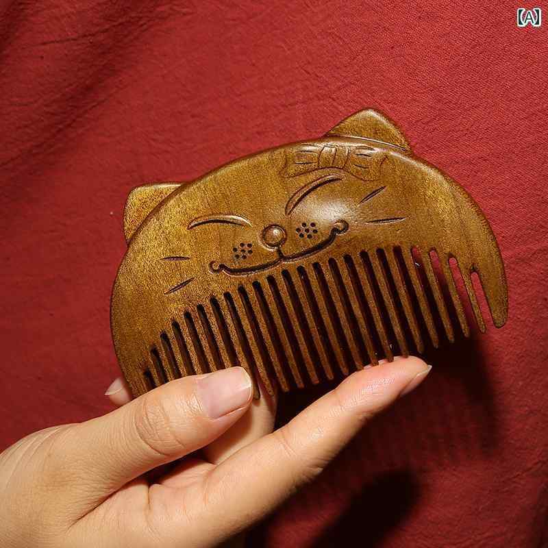 櫛 猫 コーム レディース レディース かわいい 誕生日 プレゼント 母の日 木 ギフト 彫刻 アンティーク レトロ 茶 オールシーズン 家 コンパクト マッサージ ヘッド ヘア ケア メンズ メンズ|おうち健康生活