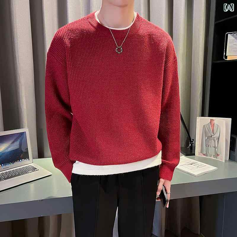 プルオーバー メンズ 編み物 トップス 冬 生あたたかい 流行り物 下穿き 如何様物 セットアップ ラウンドのど頚 プルオーバー 歳月 トレンディ