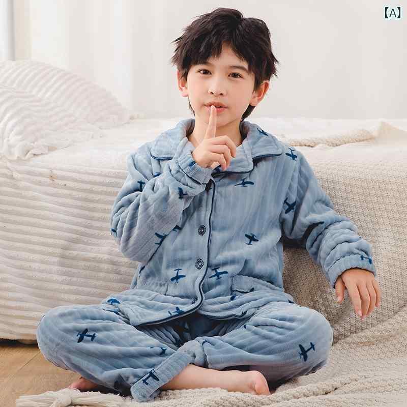 キッズ パジャマ 男の子 フランネル 秋冬 大きめサイズ 子供 女の子 厚手 起毛 暖かい モコモコ 部屋着 上下セット やわらか ホーム ルームウェア 襟 紺 ピンク 青