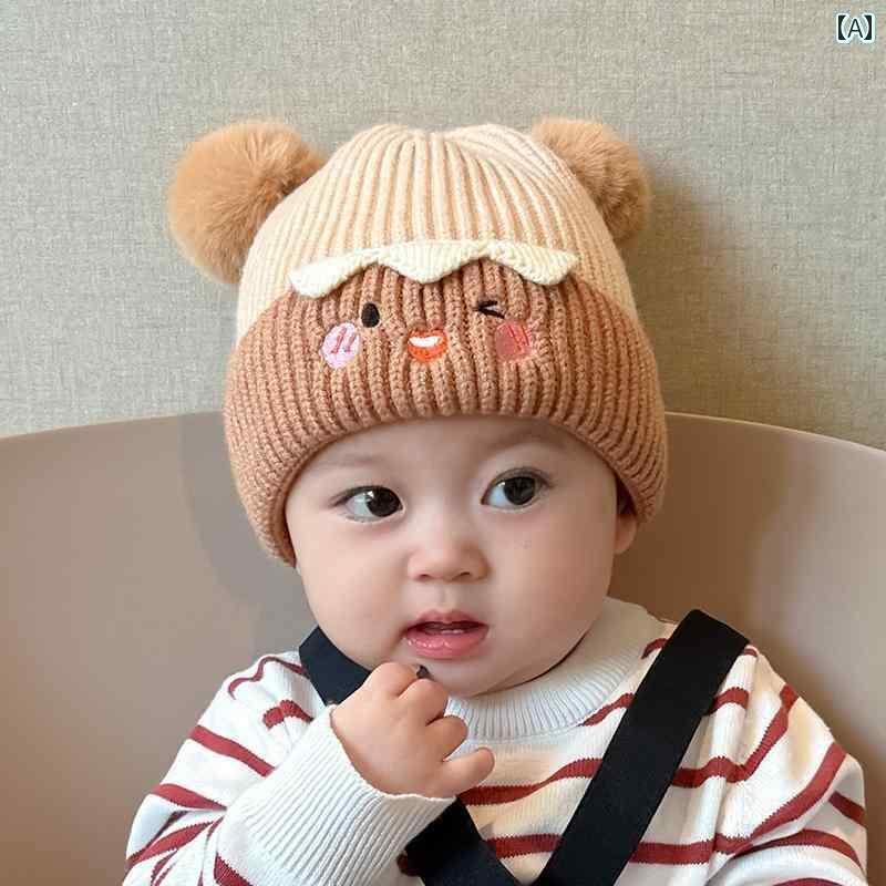 ニット帽 キッズ ベビー 男の子 女の子 秋冬 耳 隠れる ファーボール 角 あったか アウトドア 雪遊び かわいい 犬 鹿 ドット ベージュ ピンク 黄