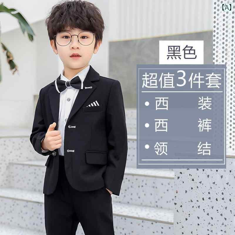 男の子 子供スーツ フォーマル キッズ 礼服 卒業 入学式 七五三 春秋 セットアップ シングル ジャケット 長ズボン シャツ 蝶ネクタイ スタイリッシュ 青 黒 通気性