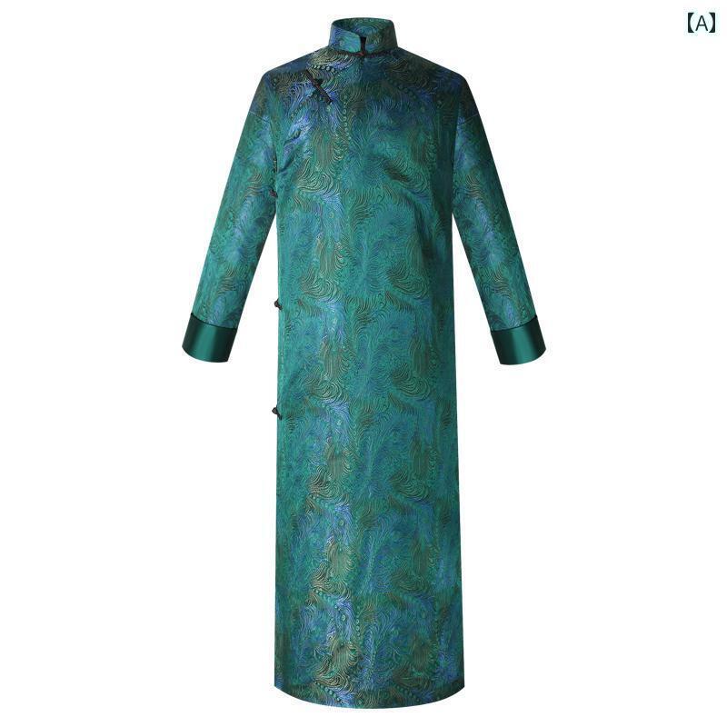 瀬戸もの服 メンズ 秋 チャンパオ 長袍 中国 朝廷 御召しもの コスプレ 動作 細長い切口 繰出しやい 通気性 パステル色の 繻子 大きめ大きさ